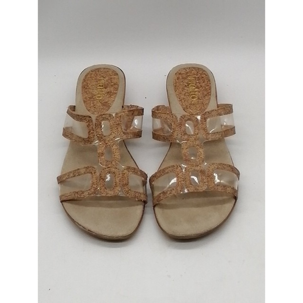 Rialto Sandals Womens Beige 8 Slide Shoe Low Wedge Clear Casual Comfort